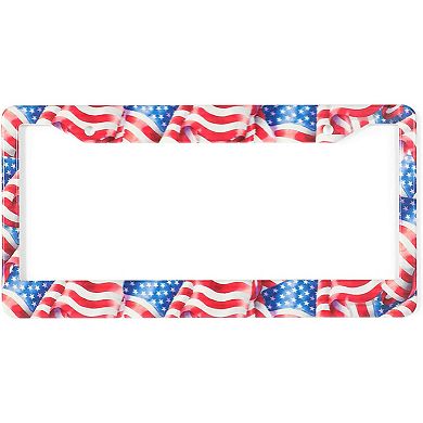 2 Pack American Flag Front And Rear License Plate Frame With Screws Universal