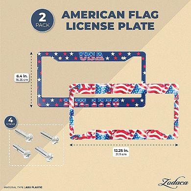 2 Pack American Flag Front And Rear License Plate Frame With Screws Universal