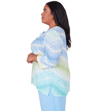 Plus Size Alfred Dunner Tie Dye Chevron Print Lace-Up Neck Tunic