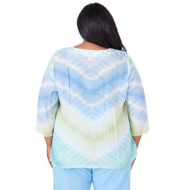 Plus Size Alfred Dunner Tie Dye Chevron Print Lace-Up Neck Tunic