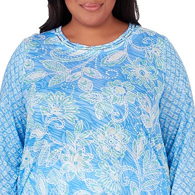 Plus Size Alfred Dunner Batik Floral Print Crewneck 3/4-Sleeve Top