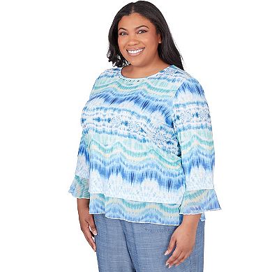 Plus Size Alfred Dunner Tie Dye Print Tiered Bell Sleeve Biadere Top