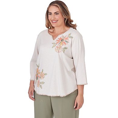 Plus Size Alfred Dunner Sunset Embroidered Flower Top