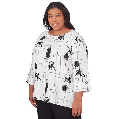 Plus Size Alfred Dunner Black & White Geometric Top