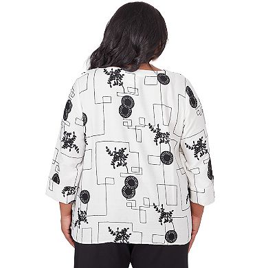 Plus Size Alfred Dunner Black & White Geometric Top