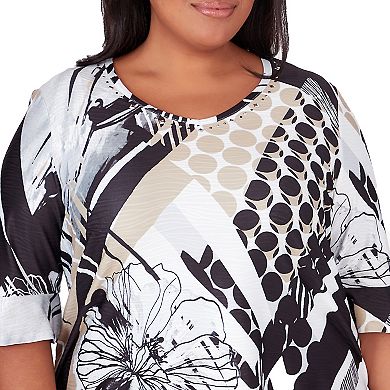 Plus Size Alfred Dunner V-Neck Floral Dot Top