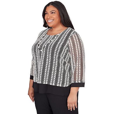 Plus Size Alfred Dunner Striped Texture Top with Necklace