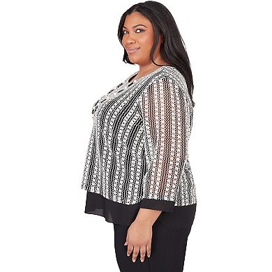 Plus Size Alfred Dunner Striped Texture Top with Necklace