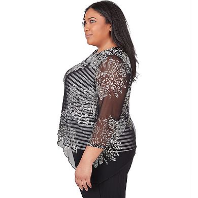 Plus Size Alfred Dunner Floral Mesh Stripe Top