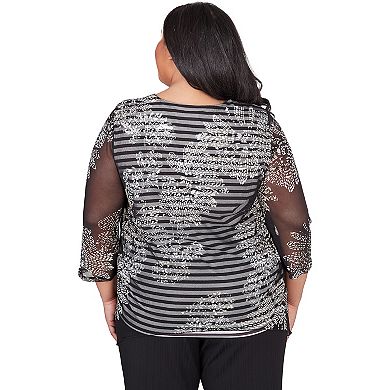 Plus Size Alfred Dunner Floral Mesh Stripe Top