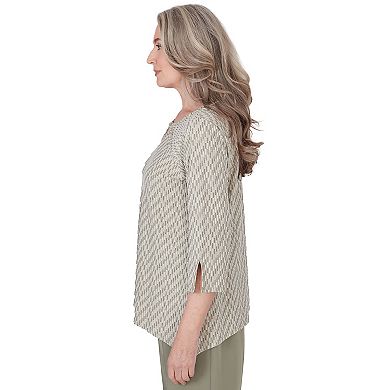 Petite Alfred Dunner Sunset Rib Knit Textured Keyhole Neck Top