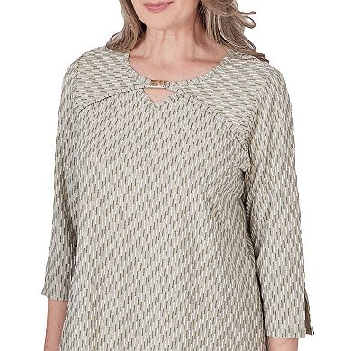 Petite Alfred Dunner Sunset Rib Knit Textured Keyhole Neck Top