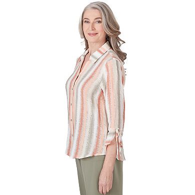 Women's Alfred Dunner Striped Textured Button Down Top