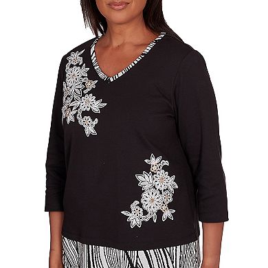 Petite Alfred Dunner Flower Top with Animal Print Trim