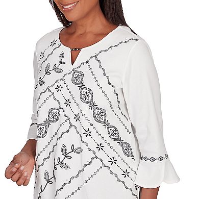 Petite Alfred Dunner Embroidered Leaf Top