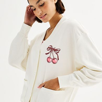 Juniors' Cherries With Bow Graphic Cardigan