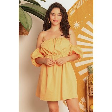Mango Cotton Cold Shoulder Puff Short Sleeve Mini Dress