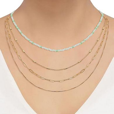 Berry Jewelry Gold Tone Chain & Green Beaded Layered Necklace