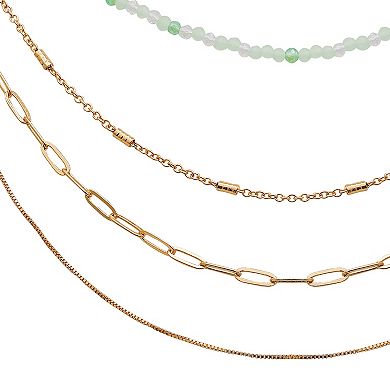 Berry Jewelry Gold Tone Chain & Green Beaded Layered Necklace