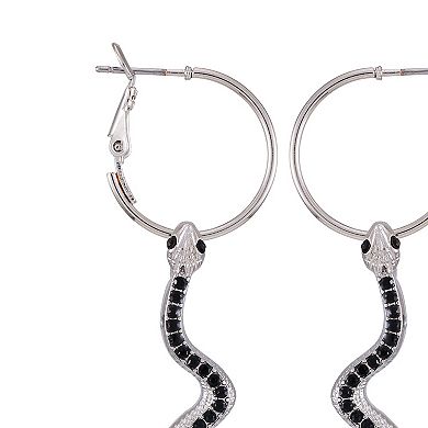 Berry Jewelry Silver Tone Snake Charm Drop Hoop Earrings