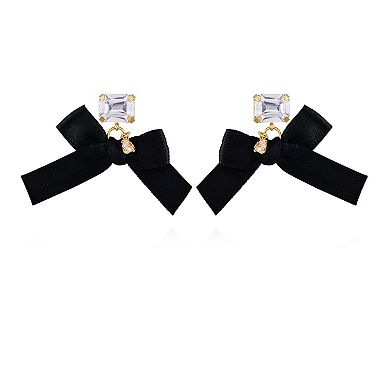 Berry Jewelry Emerald Cut Stone Black Bow Drop Earrings