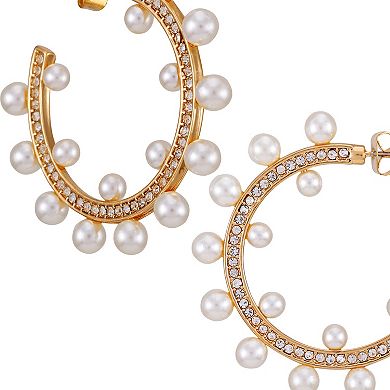 Berry Jewelry Gold Tone Simulated Pearl & Rhinestone Hoop Earrings