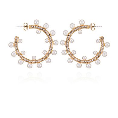 Berry Jewelry Gold Tone Simulated Pearl & Rhinestone Hoop Earrings