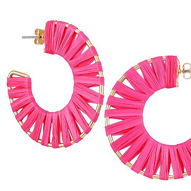 Berry Jewelry Pink Raffia Wrapped Hoop Earrings