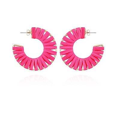 Berry Jewelry Pink Raffia Wrapped Hoop Earrings