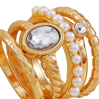 Berry Jewelry Gold Tone Crystal Stone 5-Piece Ring Set - Size 9