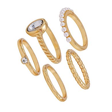 Berry Jewelry Gold Tone Crystal Stone 5-Piece Ring Set - Size 9