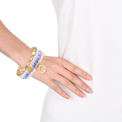 Berry Jewelry Blue & Natural Beaded 4-Piece Stretch Bracelet Set