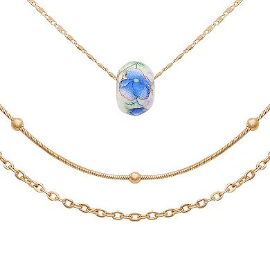 Berry Jewelry Gold Tone Blue Cloisonne Bead Layered Chain Necklace