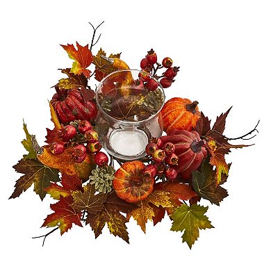 Pumpkin, Gourd, Berry And Maple Leaf Artificial Arrangement Candelabrum