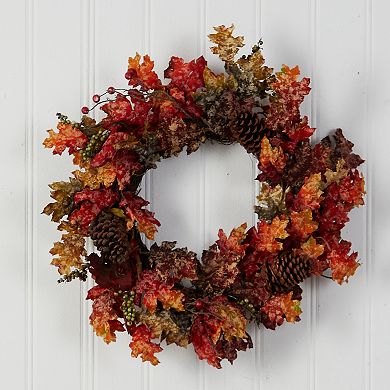 24” Autumn Maple, Berries And Pinecone Fall Artificial Wreath