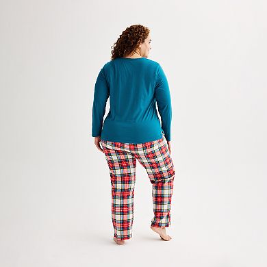 Plus Size Jammies For Your Families® Jingle Bell Rock Santa Claus Pajama Top & Pajama Bottoms Set