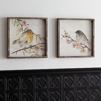 Wood Framed Watercolor Bird Plaque (set Of 2)