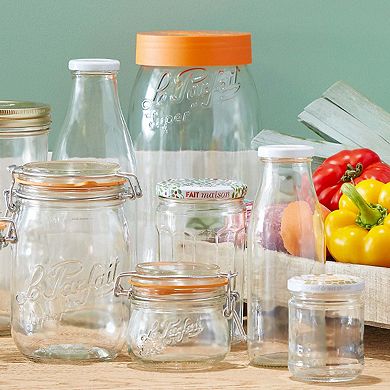 Le Parfait Screw Top Jars Large French Glass Jars For Pantry Storage Bulk Goods Orange Lids 96 Fl Oz