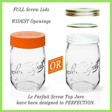 Le Parfait Screw Top Jars Large French Glass Jars For Pantry Storage Bulk Goods Orange Lids 96 Fl Oz