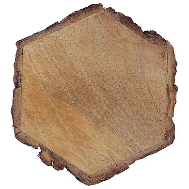 Dainty Home Wood With Tree Bark Designed 4" Hexagon Coaster Set Of 4