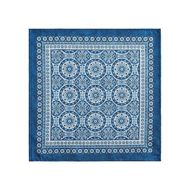 Vietri Medallion Blue Block Print Stain & Water Resistant Napkins, 17"x17", Set Of 4