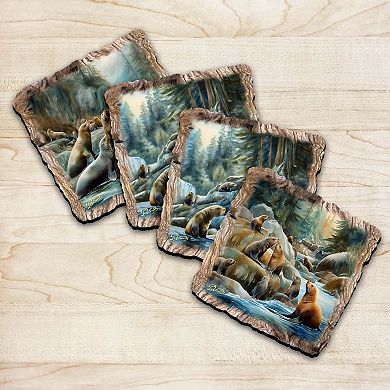 Charming Sea Lions Wooden Cork Coasters Gift Set Of 4