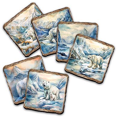 Polar Bear Wooden Cork Placemat And Coasters Gift Set Of 7
