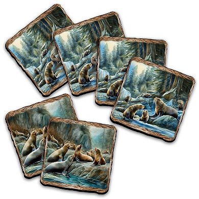 Sea Lion Cave Wooden Cork Placemat And Coasters Gift Set Of 7