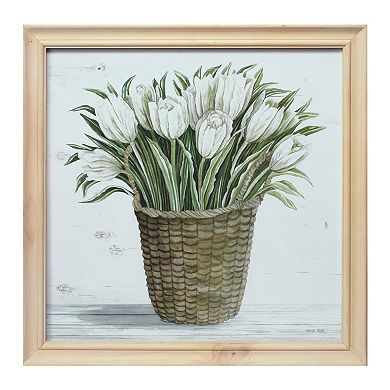 Wood Framed Floral Basket Print (set Of 2) 17"sq Wood/glass