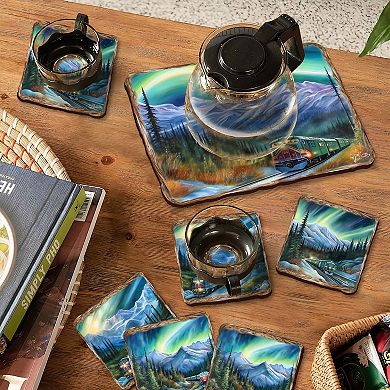 Nothern Lights Wooden Cork Placemat And Coasters Gift Set Of 7