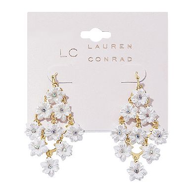 LC Lauren Conrad Gold Tone White Flower Chandelier Earrings