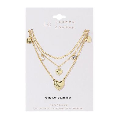 LC Lauren Conrad Crystal Puffy Heart Triple-Strand Necklace
