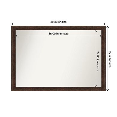 Warm Walnut Narrow Non-beveled Wood Bathroom Wall Mirror