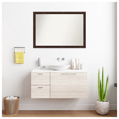 Warm Walnut Narrow Non-beveled Wood Bathroom Wall Mirror